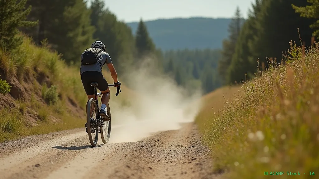 Ciclista de gravel rodando por camino de tierra