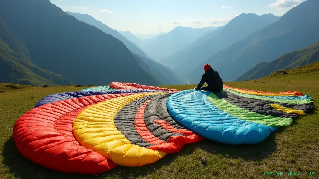 Velas de parapente de colores extendidas antes de volar