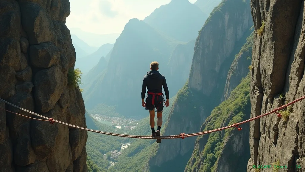 Persona atravesando tramo aéreo de vía ferrata