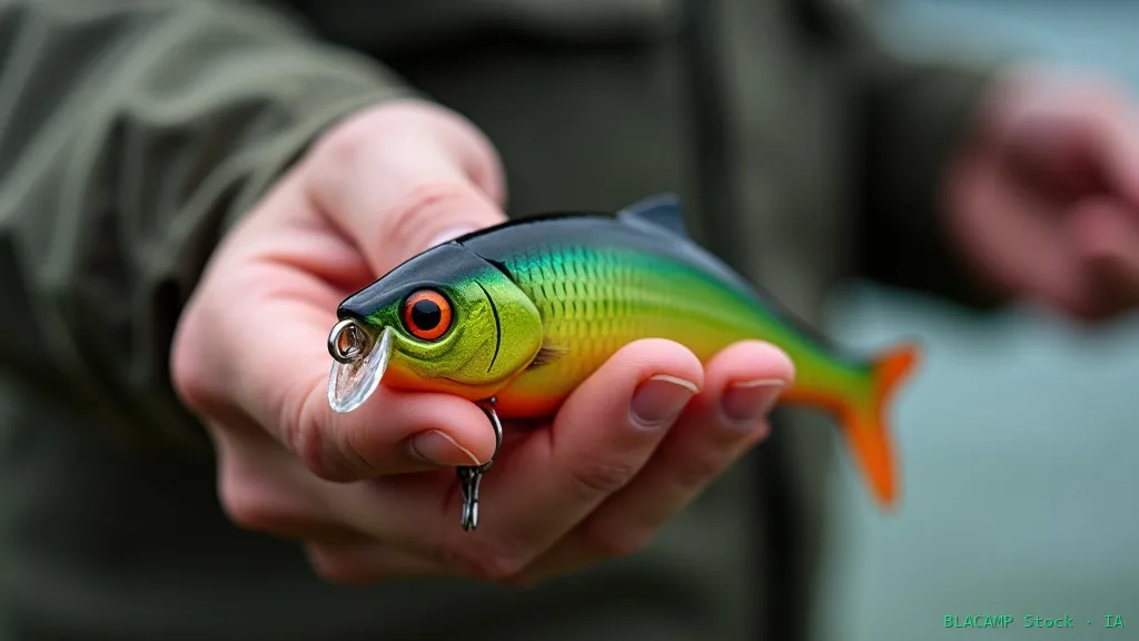 Detalle de señuelo artificial de pesca tipo vinilo