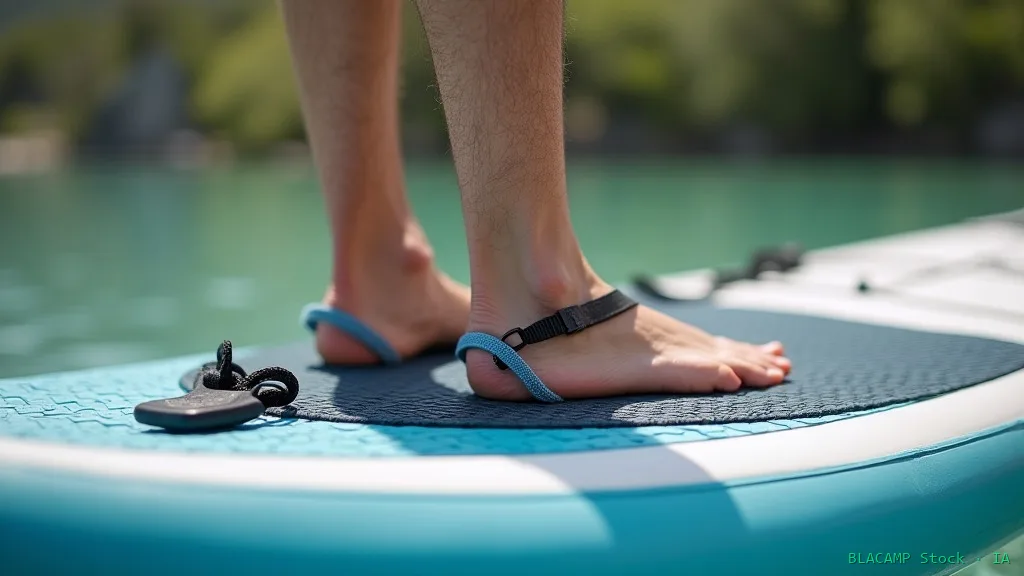Detalle del leash de tobillo de una tabla de SUP