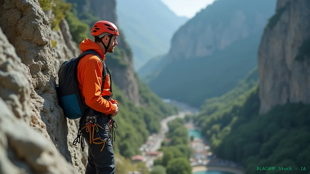Persona gestionando el vértigo en tramo expuesto de vía ferrata