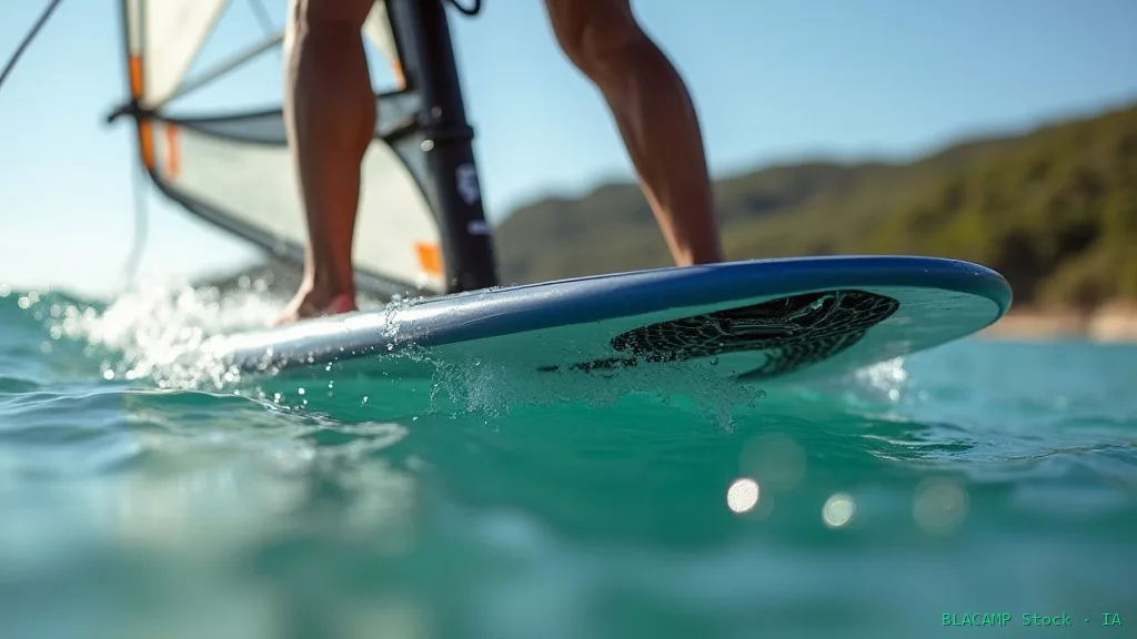 Detalle de la rótula que conecta el mástil a la tabla de windsurf