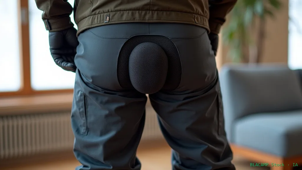 Detalle de protección de coxis integrada en pantalón de snowboard