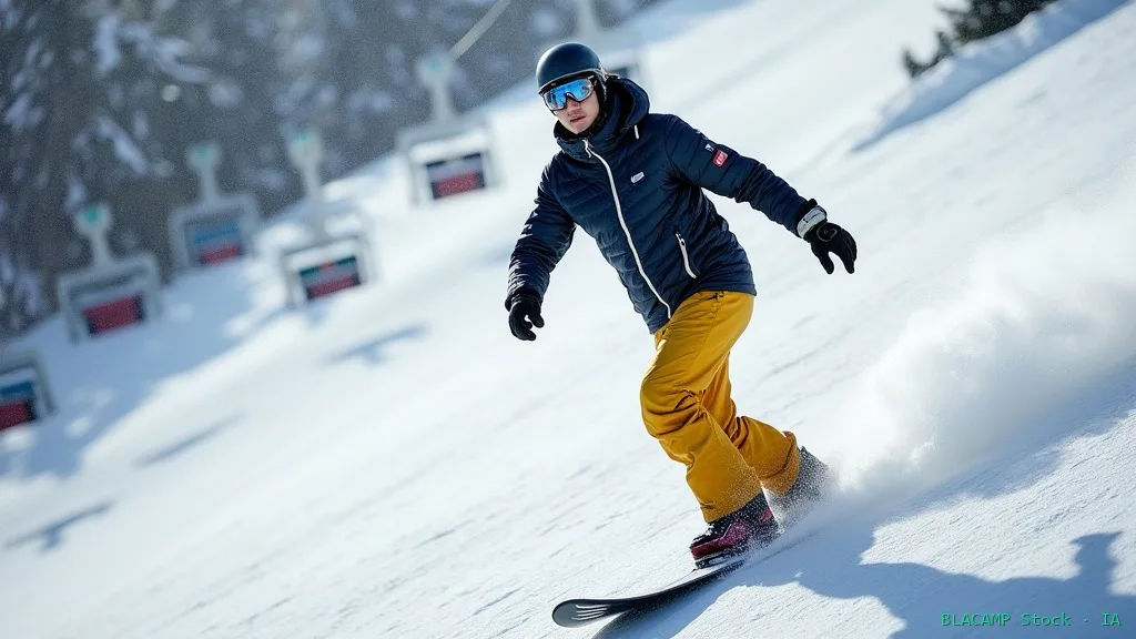Snowboarder deslizando con un pie tras bajar del telesilla