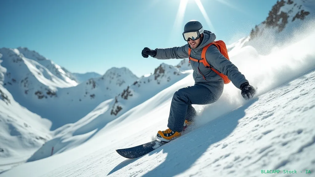 Snowboarder equipado con ropa técnica y protecciones completas
