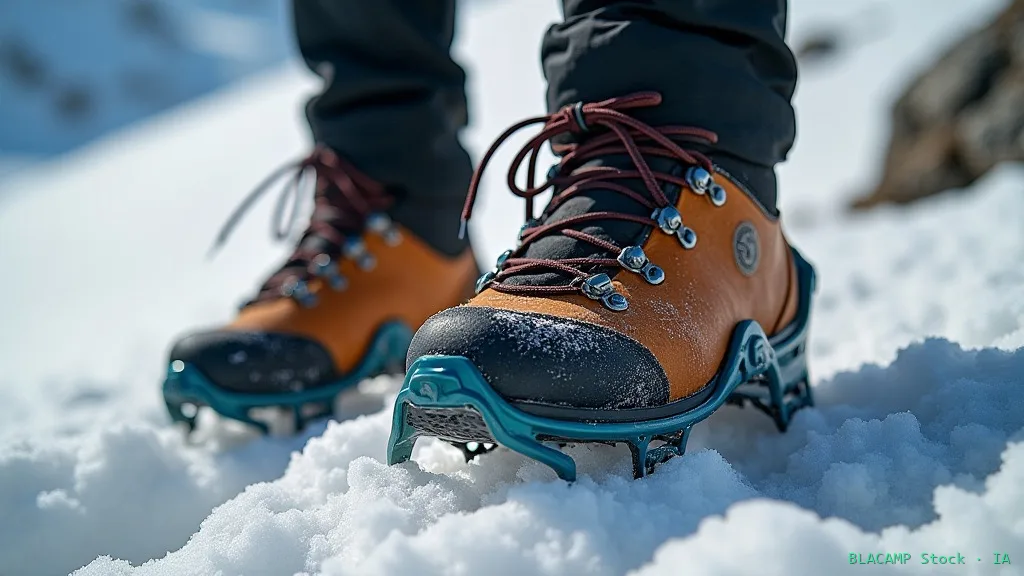 Detalle de sistema de sujeción automático de crampón