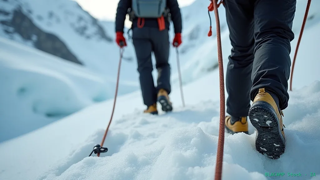Detalle de cuerda tensada entre alpinistas en terreno glaciar