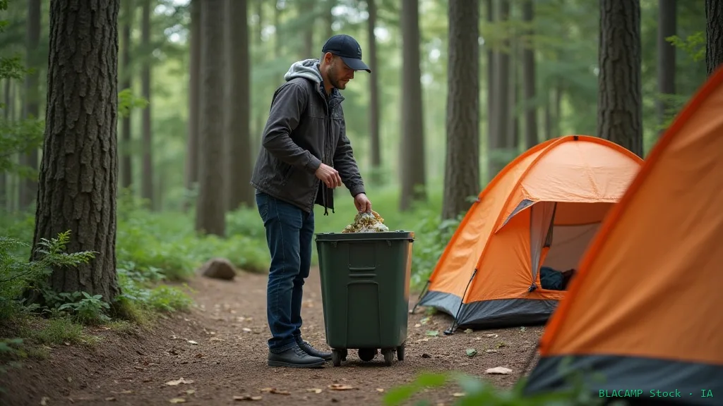 Persona recogiendo toda la basura antes de abandonar la acampada