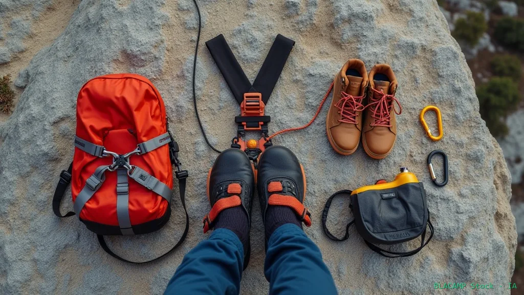 Kit completo de vía ferrata extendido antes de empezar