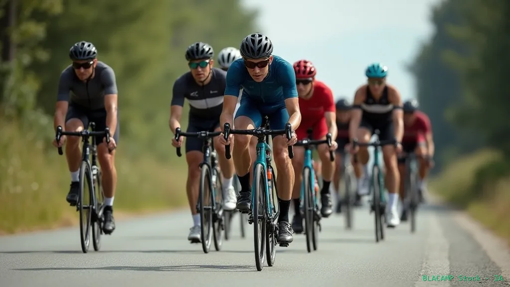Grupo de ciclistas rodando en pelotón por carretera