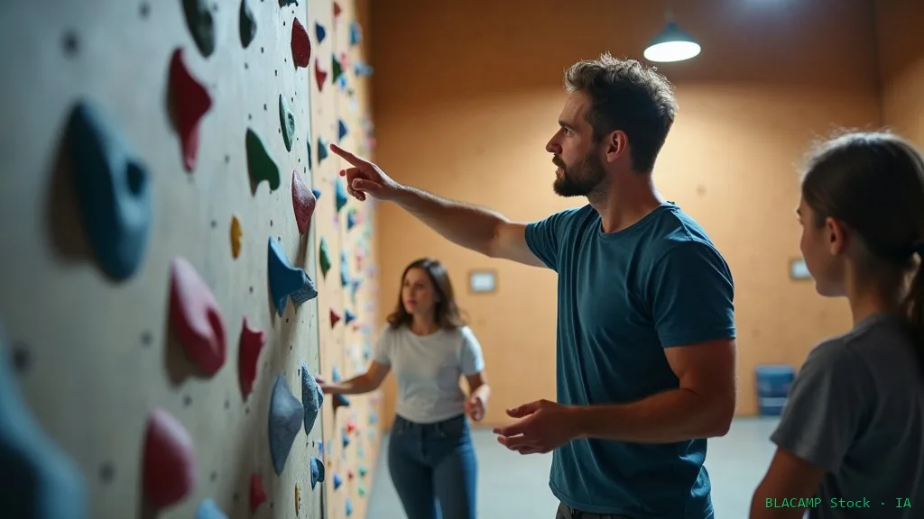 Instructor explicando vocabulario básico de escalada a principiantes