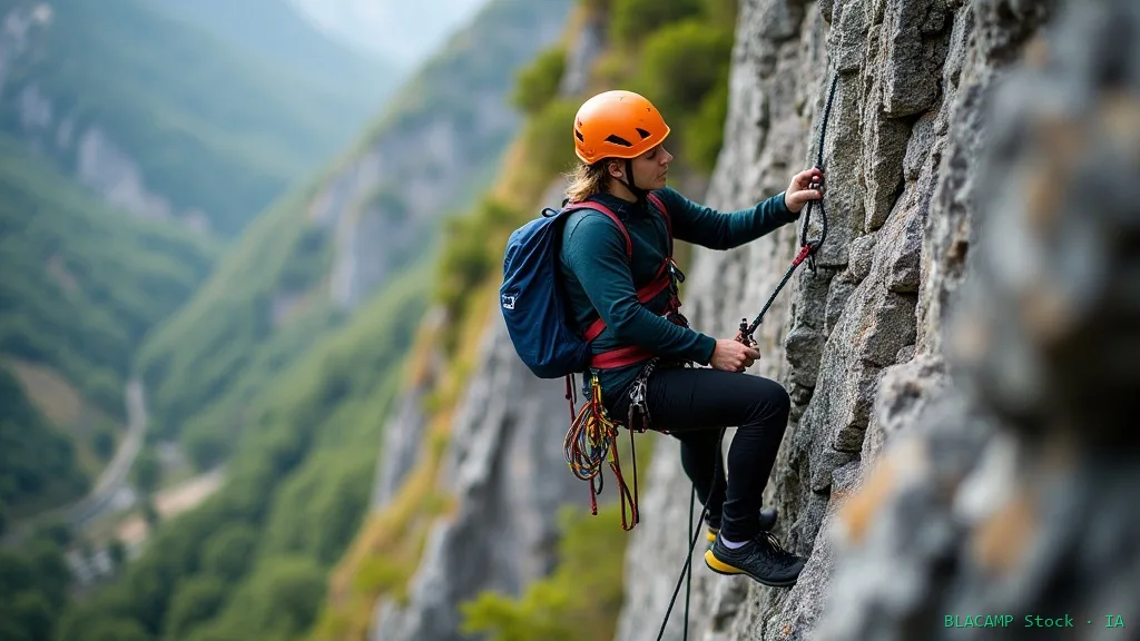 Cable de vía ferrata con estribos fijados a la roca