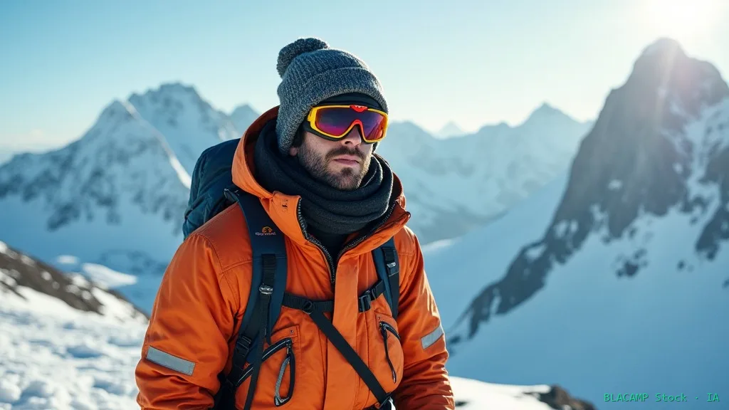 Alpinista equipado con capas técnicas de alta montaña