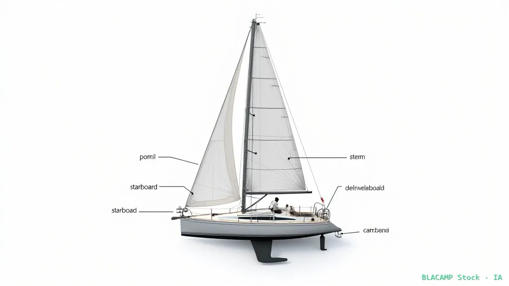 Diagrama de las partes básicas de un velero: babor, estribor, proa y popa