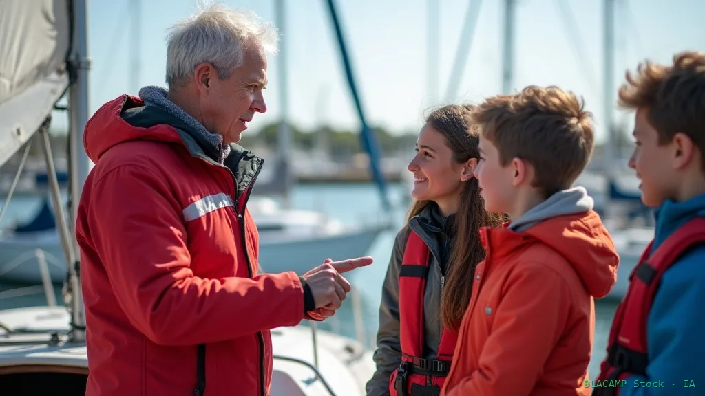 Instructor explicando vocabulario básico de vela antes de zarpar