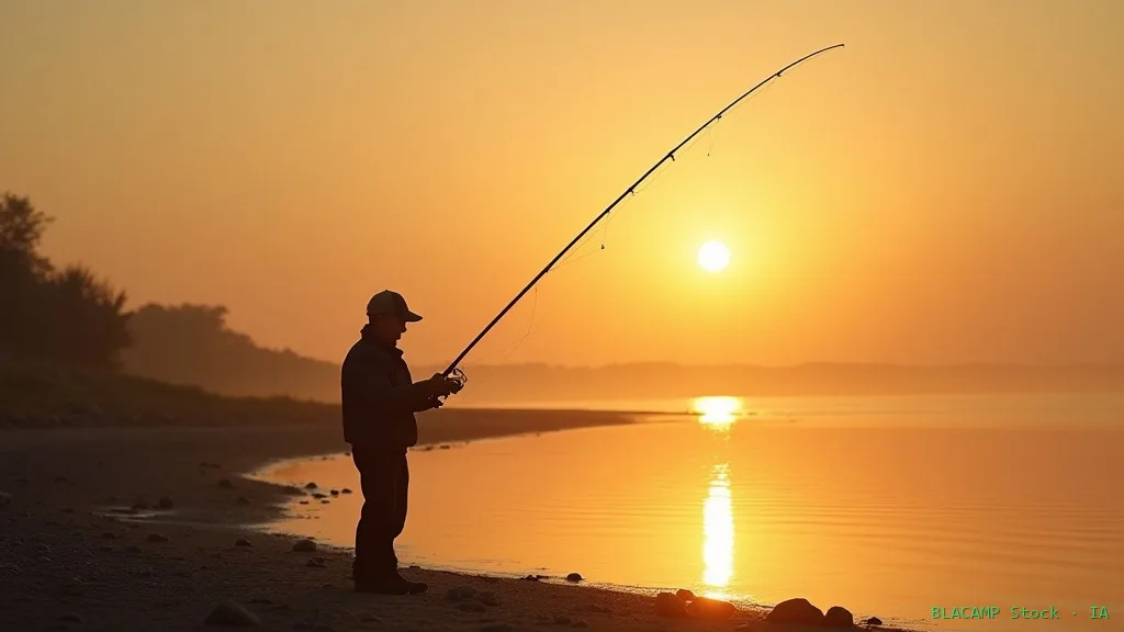 Pescador aprovechando la luz del amanecer para pescar