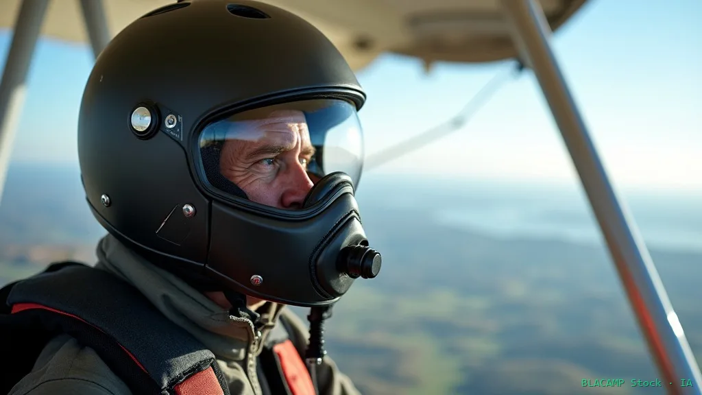 Piloto de ala delta con casco integral antes de vuelo