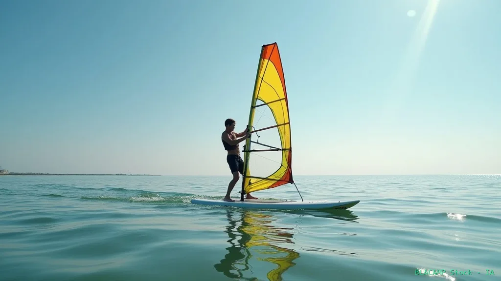 Principiante practicando la técnica de subida de vela en windsurf