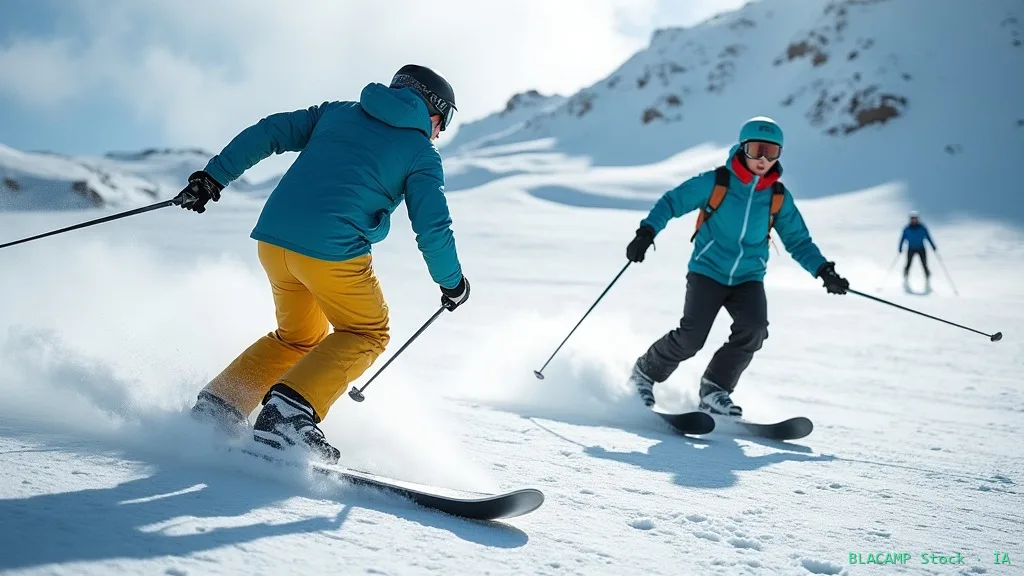 Snowboarders y esquiadores compartiendo pista con distancia adecuada